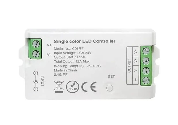 Диммер LP-C01RF-12A, RF, 12A, 5-24DC, дистанция упр.30м, без пульта