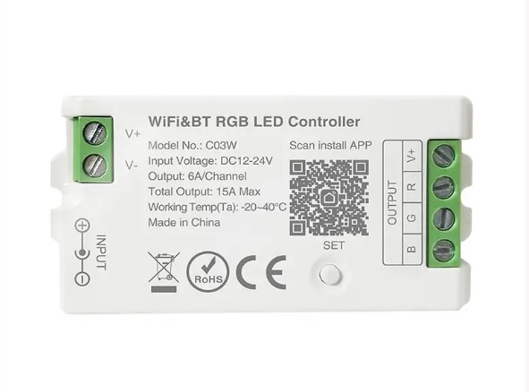 Контроллер RGB LP-C03W-15A WiFi TUYA 15A DC5-24V без пульта