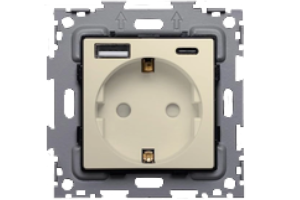 Розетка электрическая с быстрой зарядкой 20W с выходами USB и TYPE C, шампань