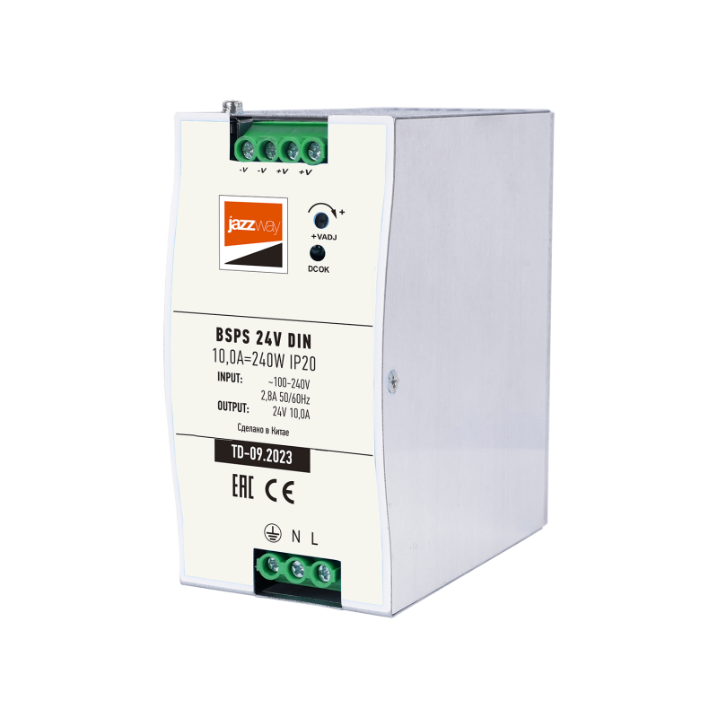 Блок питания BSPS-3 DIN 240W-24V IP20 на DIN-рейку, мет.корп. 10А