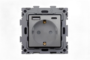Розетка электрическая с быстрой зарядкой 20W с выходами USB и TYPE C, серая платина
