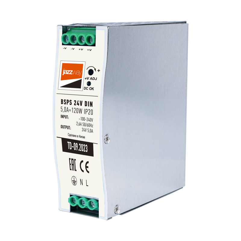 Блок питания BSPS-3 DIN 120W-24V IP20 на DIN-рейку, мет.корп. 5А