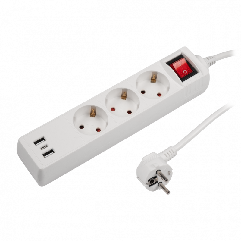 Удлинитель FES-03-500 USB (3 х 5) заземл., выкл. ФАZA