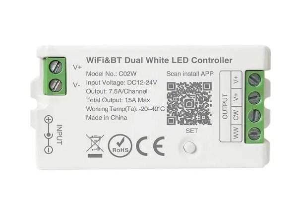 Контроллер CCT LP-C02W-15A WiFi Tuya 15A без пульта DC 12-24V
