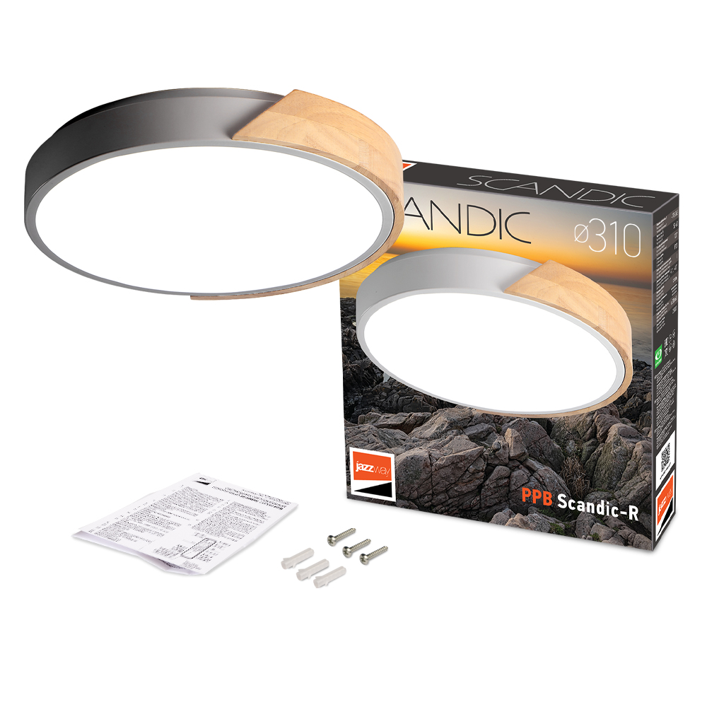 Светильник светодиодный потолочный PPB Scandic-R 24w 4000K GR/W с деревянной планкой(серый) IP20