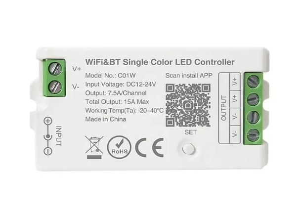 Диммер LP-C01W-15A, WiFi Tuya, 15A, 12-24DC, упр. 30м без пульта