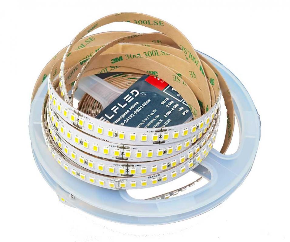 Светодиодная лента 5м ELFLED PRO140 2835/192 NW 4000-4500К 24В 18 Вт/м